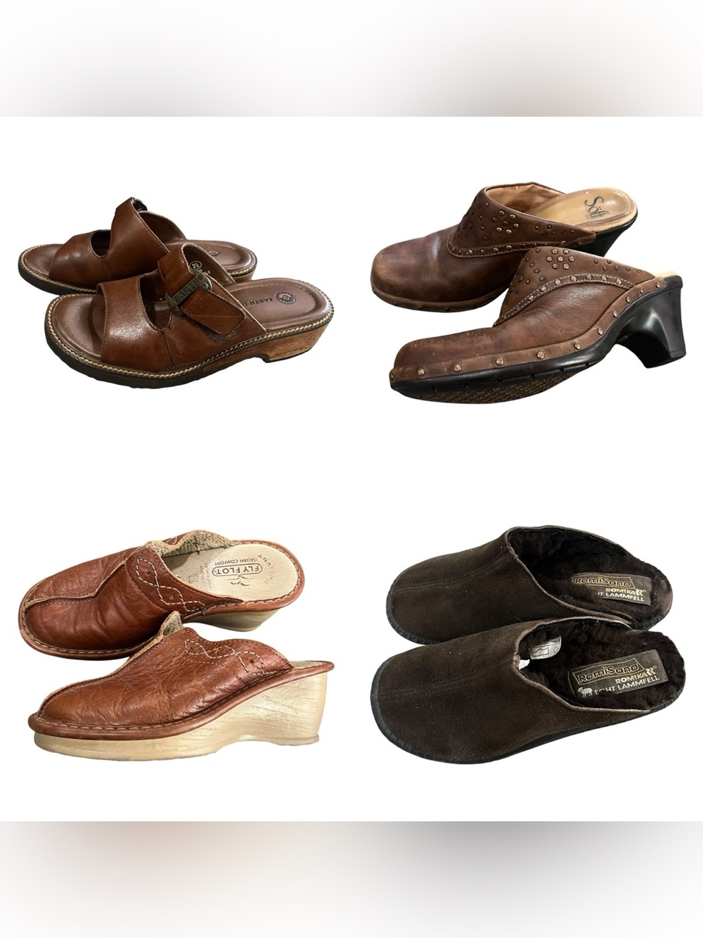 Women’s Brown Leather Clog Mules - Comfort Slip-Ons lot of 4